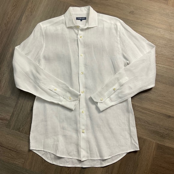 Frescobol Carioca 100% Linen Antonio Long Sleeve Mens Medium White Classy Italy